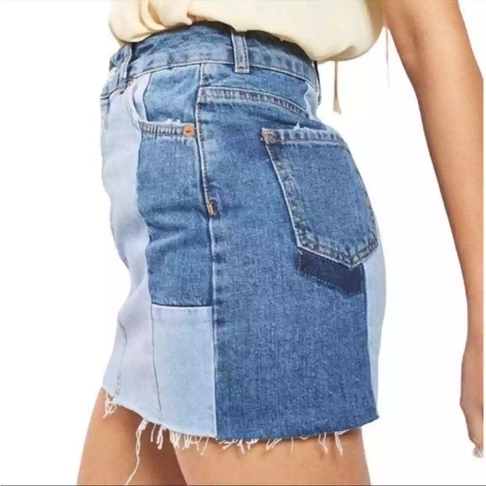 Topshop Moto jean mini denim skirt distressed patchwork 90s Y2k 6 38